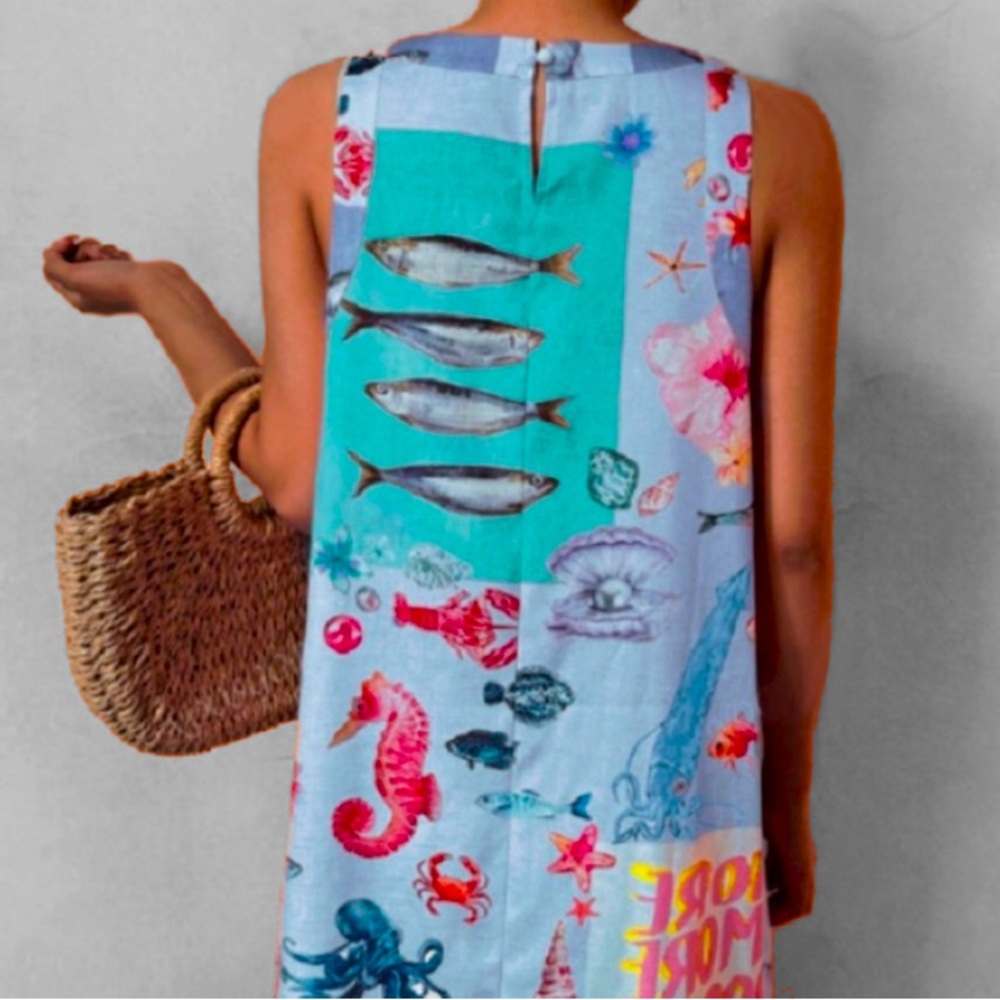 Patchwork La Mer Ocean Print Dress NWOT